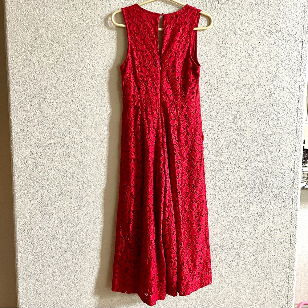 Anthropologie Moulinette Soeurs Sz 4 Jaeda Wide Leg Red Lace Jumpsuit Valentine - Picture 6 of 12
